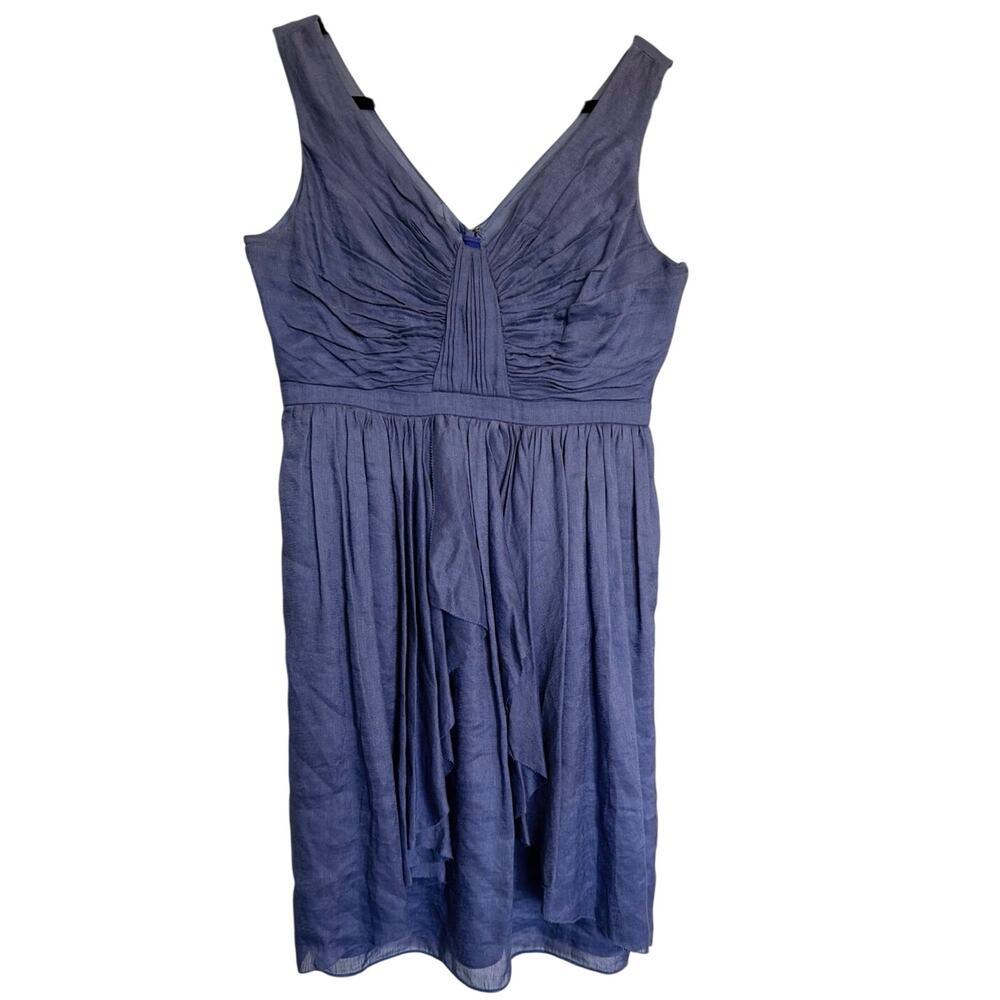 Quillaree 12 Periwinkle Linen Silk Dress Pleated Fit Flare EUC